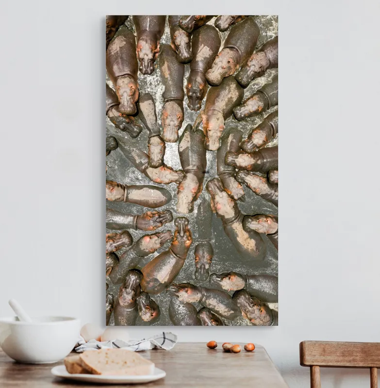 Tablou Canvas, "Hipopotami la bălăceală în soare", 50 x 90 cm – poza 3