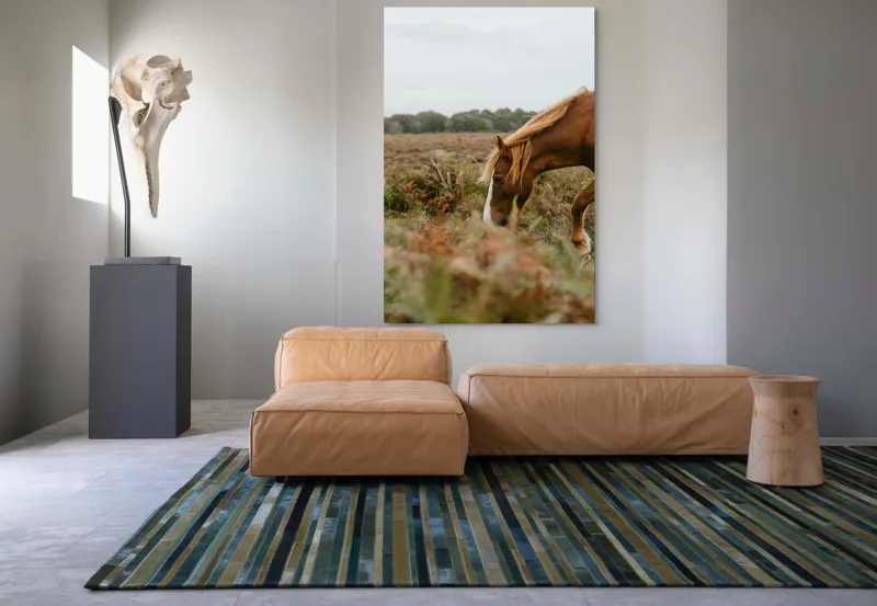 Tablou Canvas, "Calul în peisajul de toamnă liniștită", Cal, Pășune, Coadă, Natură, Cer Noros, 100 x 150 cm – poza 7