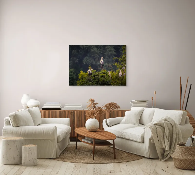 Tablou Canvas, "Berze pe culmea pădurii verzi", Pasari, Copaci, Verdeata, Natura, Liniste, Armonie, Peisaj, Frumusete, 100 x 70 cm – poza 3