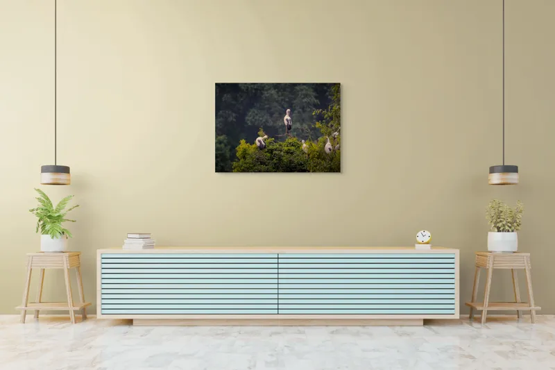Tablou Canvas, "Berze pe culmea pădurii verzi", Pasari, Copaci, Verdeata, Natura, Liniste, Armonie, Peisaj, Frumusete, 100 x 70 cm – poza 4