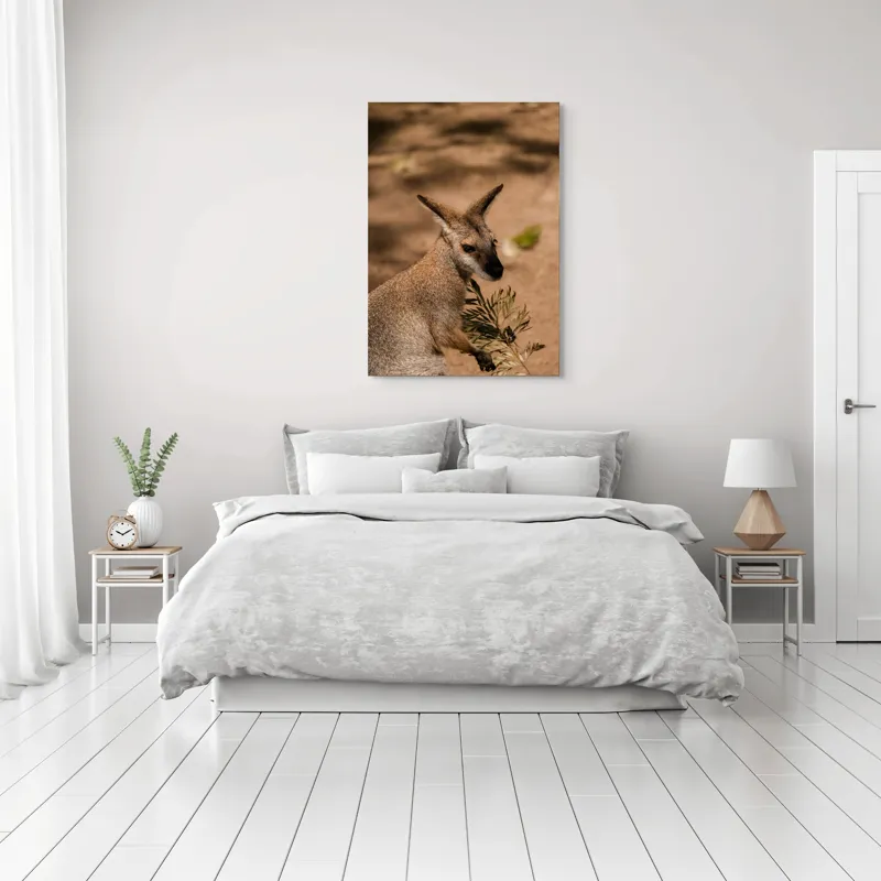 Tablou Canvas, Cangur, Frunze, Pământ, Urechi, Ochi, Blană, Soare, Umbră, 70 x 100 cm – poza 3