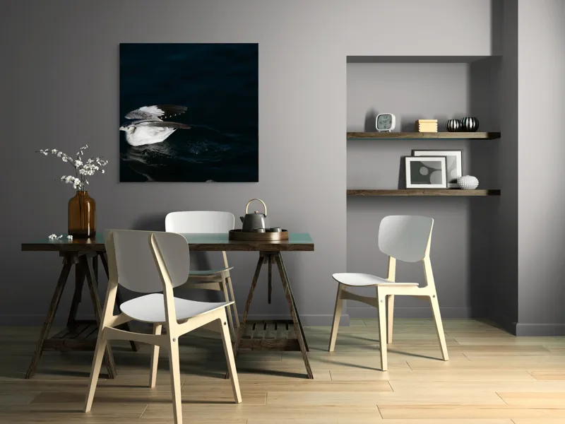 Tablou Canvas, "Dansul pescărușului pe apă albastră", Pasăre, Apă, Aripi, Umbre, Zbor, Întuneric, 100 x 100 cm – poza 6