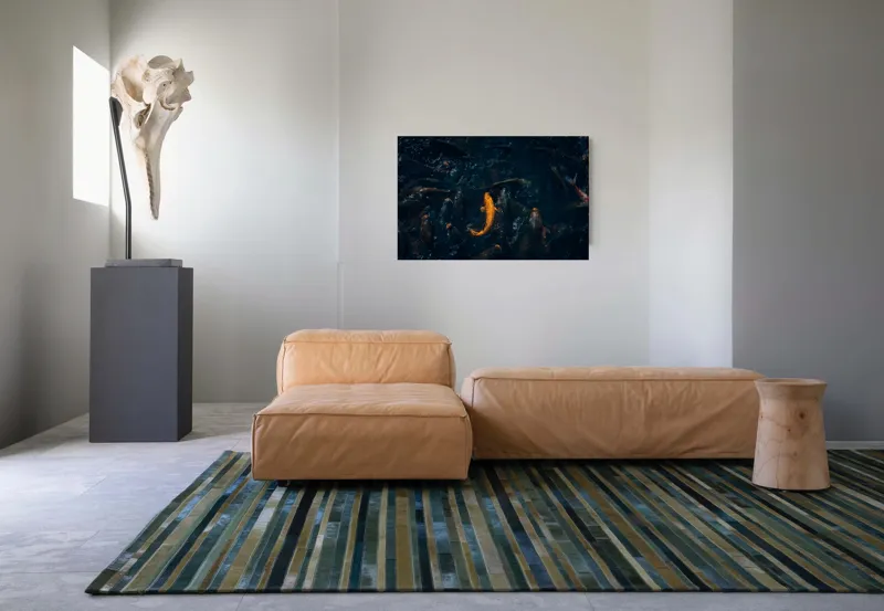 Tablou Canvas, "Pești colorați dansând sub apă", Pescuit, Înot, Lumini, Umbre, Contrast, Apă, Vibrație, Mișcare, Viață, Mister, Claritate, Culoare., 90 x 50 cm – poza 8