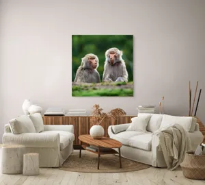 Tablou Canvas, "Maimuțe contemplând lumea verde", 100 x 100 cm – poza 3
