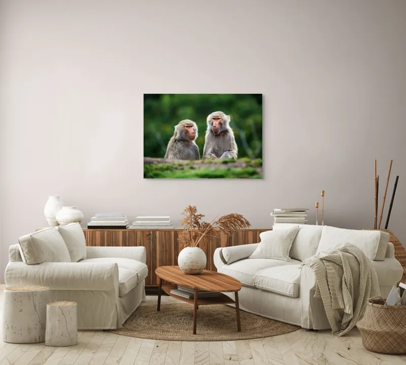 Tablou Canvas, "Maimuțe contemplând lumea verde", 100 x 70 cm – poza 3