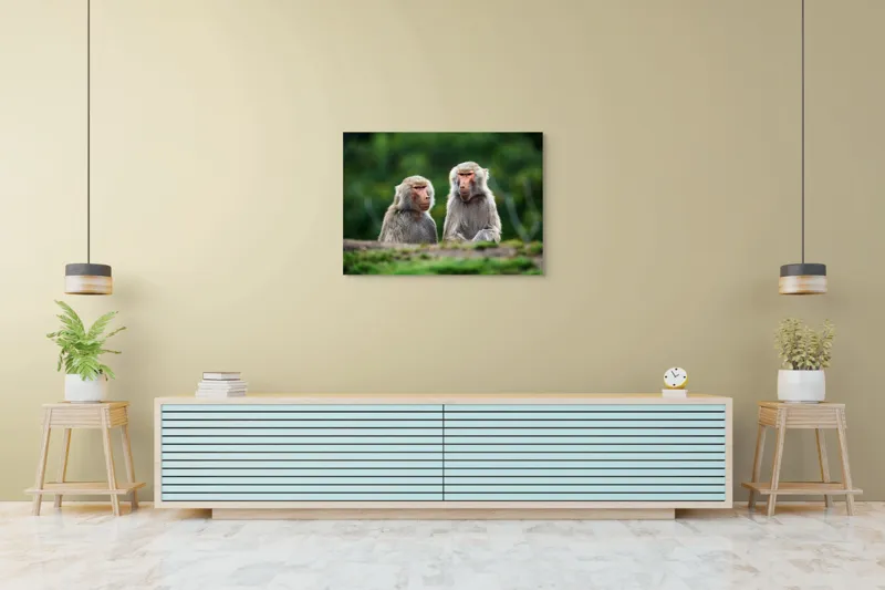 Tablou Canvas, "Maimuțe contemplând lumea verde", 100 x 70 cm – poza 4