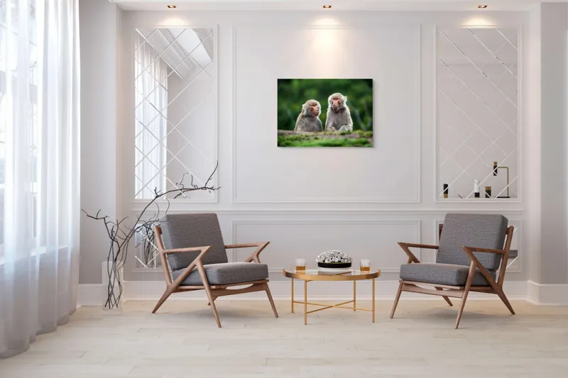 Tablou Canvas, "Maimuțe contemplând lumea verde", 100 x 70 cm – poza 5