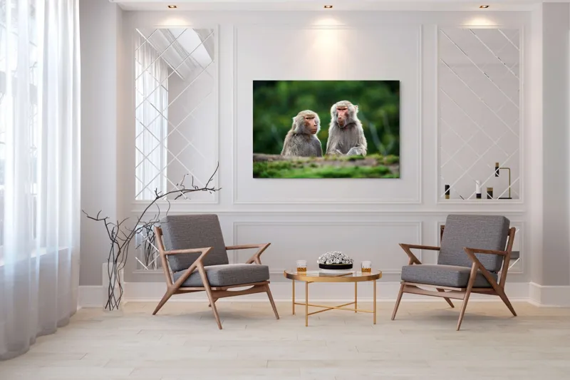 Tablou Canvas, "Maimuțe contemplând lumea verde", 150 x 100 cm – poza 7