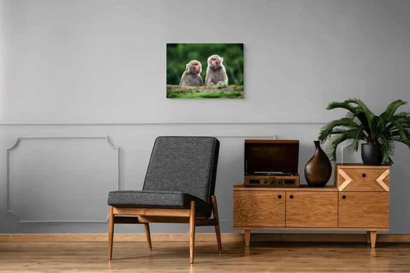 Tablou Canvas, "Maimuțe contemplând lumea verde", 70 x 50 cm – poza 4