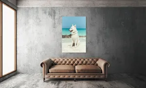 Tablou Canvas, "Câine alb pe plajă însorită", 100 x 150 cm – poza 6