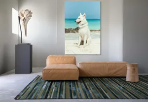Tablou Canvas, "Câine alb pe plajă însorită", 100 x 150 cm – poza 7