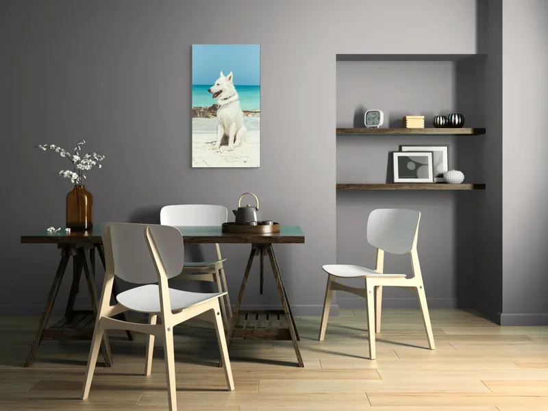 Tablou Canvas, "Câine alb pe plajă însorită", 50 x 90 cm – poza 4