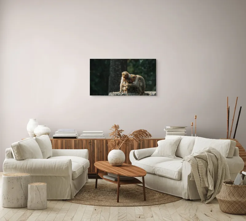 Tablou Canvas, "Familie de maimuțe în natură", Afectiune, Compasiune, Naturalete, Legatura, Ingrijire, Liniste, 90 x 50 cm – poza 4