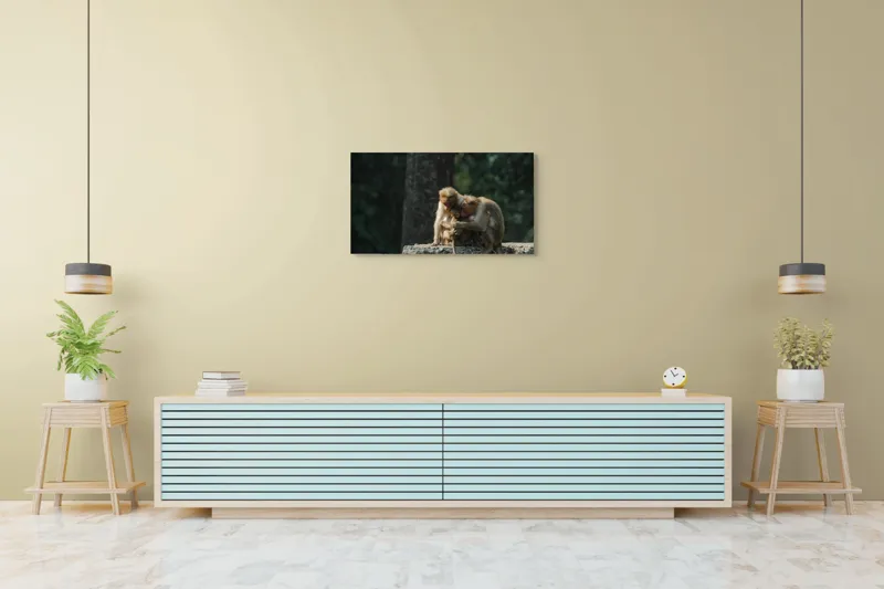 Tablou Canvas, "Familie de maimuțe în natură", Afectiune, Compasiune, Naturalete, Legatura, Ingrijire, Liniste, 90 x 50 cm – poza 5