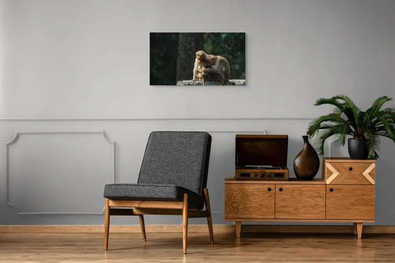 Tablou Canvas, "Familie de maimuțe în natură", Afectiune, Compasiune, Naturalete, Legatura, Ingrijire, Liniste, 90 x 50 cm – poza 6