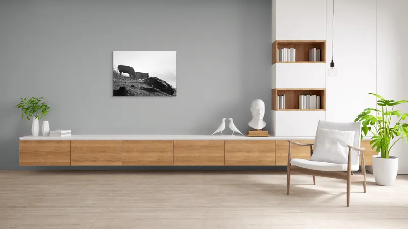 Tablou Canvas, "Vaci păscând pe coline însorite", Vaci, Peisaj, Pășune, Piatră, Cer, Natură, Siluetă, Iarbă., 100 x 70 cm – poza 6