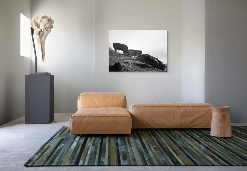 Tablou Canvas, "Vaci păscând pe coline însorite", Vaci, Peisaj, Pășune, Piatră, Cer, Natură, Siluetă, Iarbă., 100 x 70 cm – poza 7