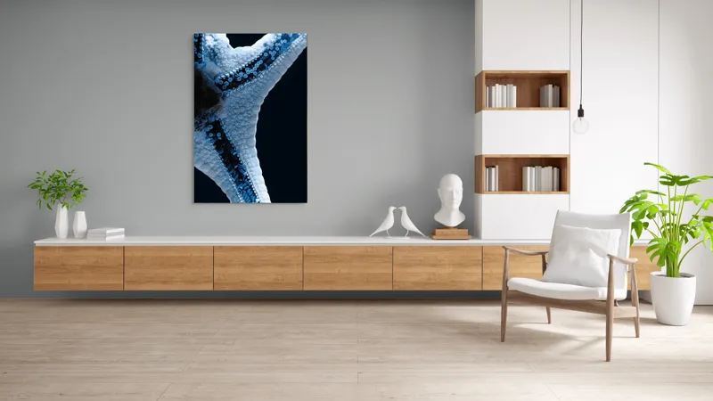 Tablou Canvas, "Steaua de mare albăstruie strălucitoare", Albastru, Textură, Stea, Marin, Detaliu, Ocean, Contrast, Natură, 100 x 150 cm – poza 8