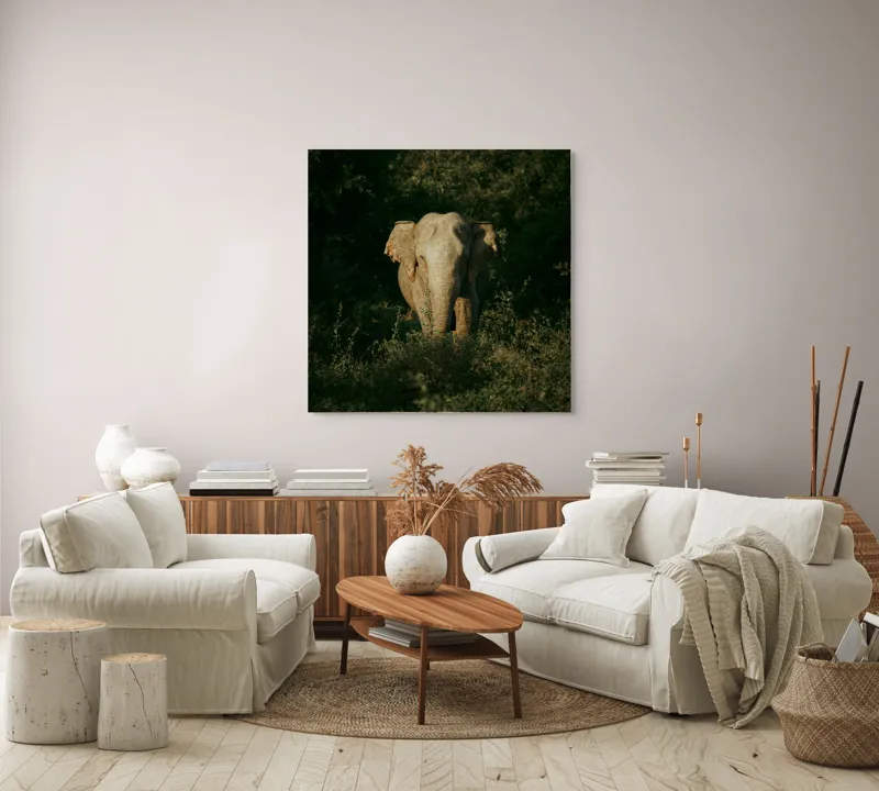 Tablou Canvas, "Elefant singuratic în pădurea deasă", 100 x 100 cm – poza 3