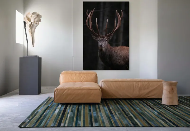 Tablou Canvas, "Stăpânul pădurii întunecate veghează", Majestic, Stag, Antlers, Forest, Noble, Wild, Serene, Powerful, 100 x 150 cm – poza 7