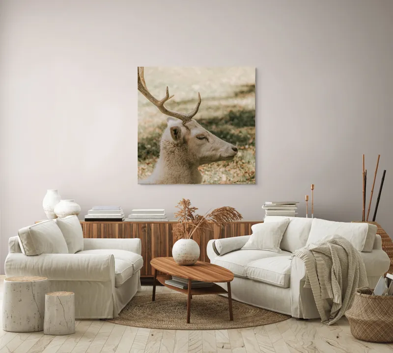 Tablou Canvas, "Cerbul alb în lumina toamnei", 100 x 100 cm – poza 3