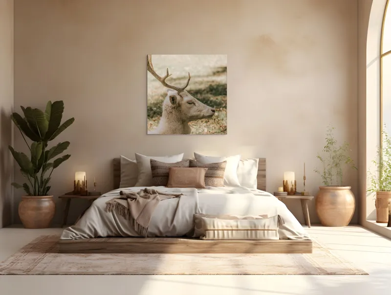 Tablou Canvas, "Cerbul alb în lumina toamnei", 100 x 100 cm – poza 4