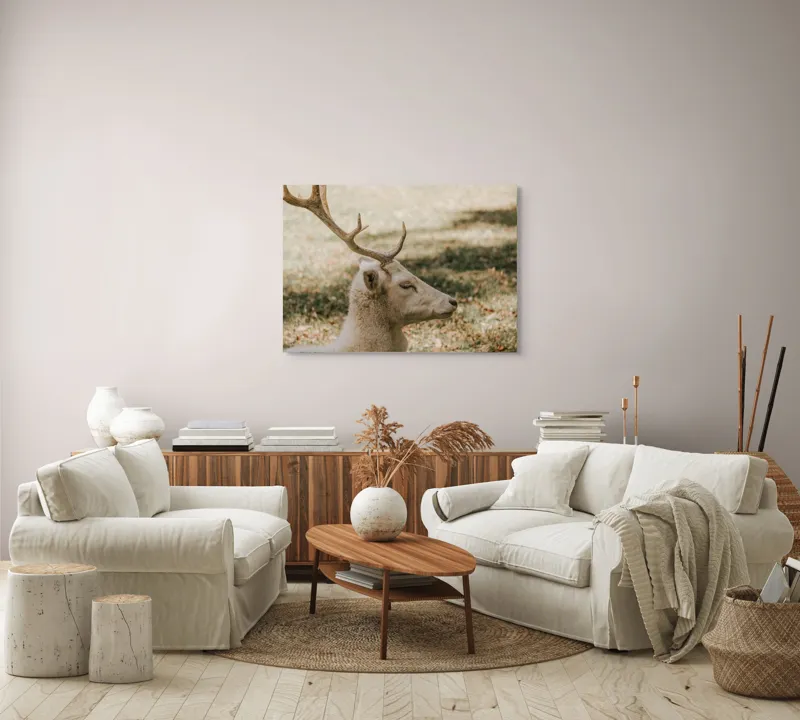 Tablou Canvas, "Cerbul alb în lumina toamnei", 100 x 70 cm – poza 3