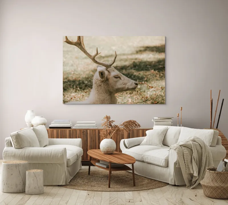 Tablou Canvas, "Cerbul alb în lumina toamnei", 150 x 100 cm – poza 3