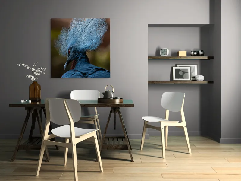 Tablou Canvas, "Frumusețea penajului regal al porumbelului", Pene, Splendoare, Eleganță, Albastru, Regalitate, Detaliu, Mister, Delicatete, 100 x 100 cm – poza 6