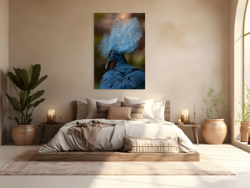 Tablou Canvas, "Frumusețea penajului regal al porumbelului", Pene, Splendoare, Eleganță, Albastru, Regalitate, Detaliu, Mister, Delicatete, 100 x 150 cm – poza 3