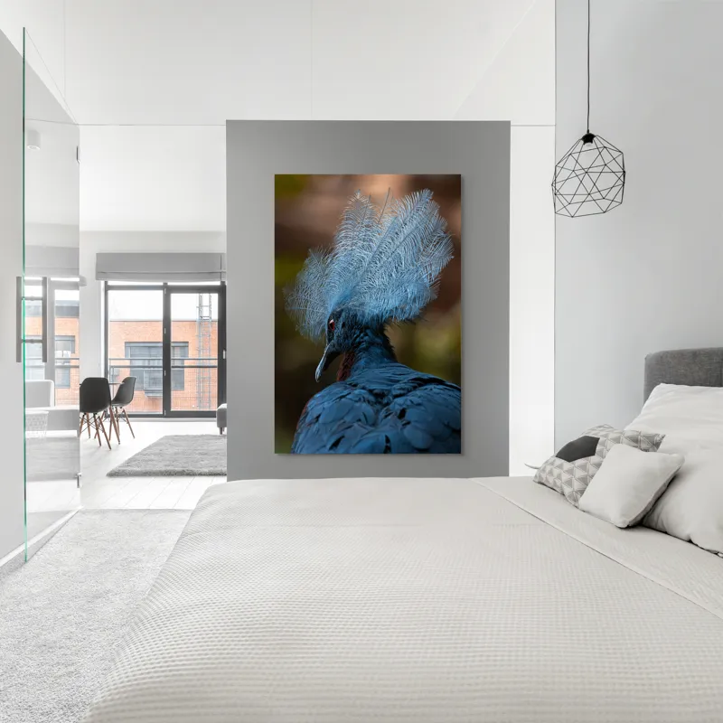 Tablou Canvas, "Frumusețea penajului regal al porumbelului", Pene, Splendoare, Eleganță, Albastru, Regalitate, Detaliu, Mister, Delicatete, 100 x 150 cm – poza 5