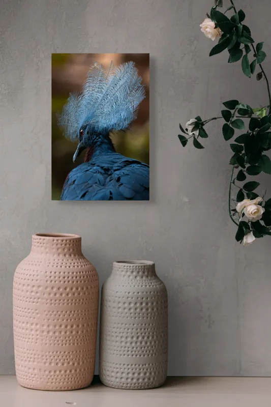 Tablou Canvas, "Frumusețea penajului regal al porumbelului", Pene, Splendoare, Eleganță, Albastru, Regalitate, Detaliu, Mister, Delicatete, 26 x 39 cm – poza 6