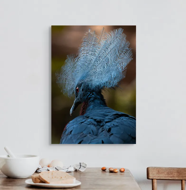 Tablou Canvas, "Frumusețea penajului regal al porumbelului", Pene, Splendoare, Eleganță, Albastru, Regalitate, Detaliu, Mister, Delicatete, 50 x 70 cm – poza 3