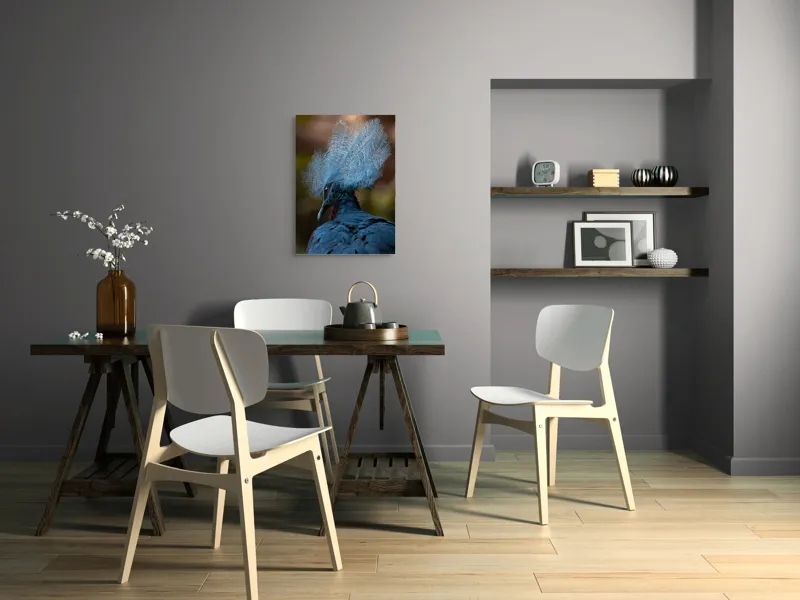 Tablou Canvas, "Frumusețea penajului regal al porumbelului", Pene, Splendoare, Eleganță, Albastru, Regalitate, Detaliu, Mister, Delicatete, 50 x 70 cm – poza 5