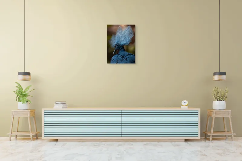 Tablou Canvas, "Frumusețea penajului regal al porumbelului", Pene, Splendoare, Eleganță, Albastru, Regalitate, Detaliu, Mister, Delicatete, 50 x 70 cm – poza 6