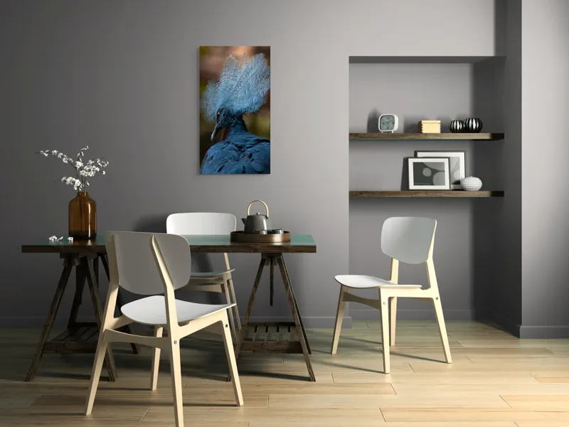 Tablou Canvas, "Frumusețea penajului regal al porumbelului", Pene, Splendoare, Eleganță, Albastru, Regalitate, Detaliu, Mister, Delicatete, 50 x 90 cm – poza 4