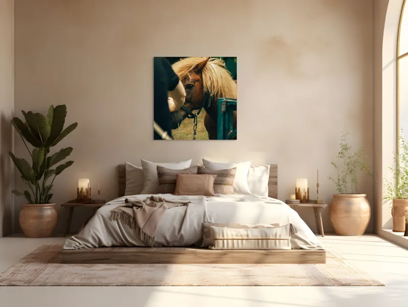 Tablou Canvas, "Întâlnire blândă cu un ponei brun", 100 x 100 cm – poza 4