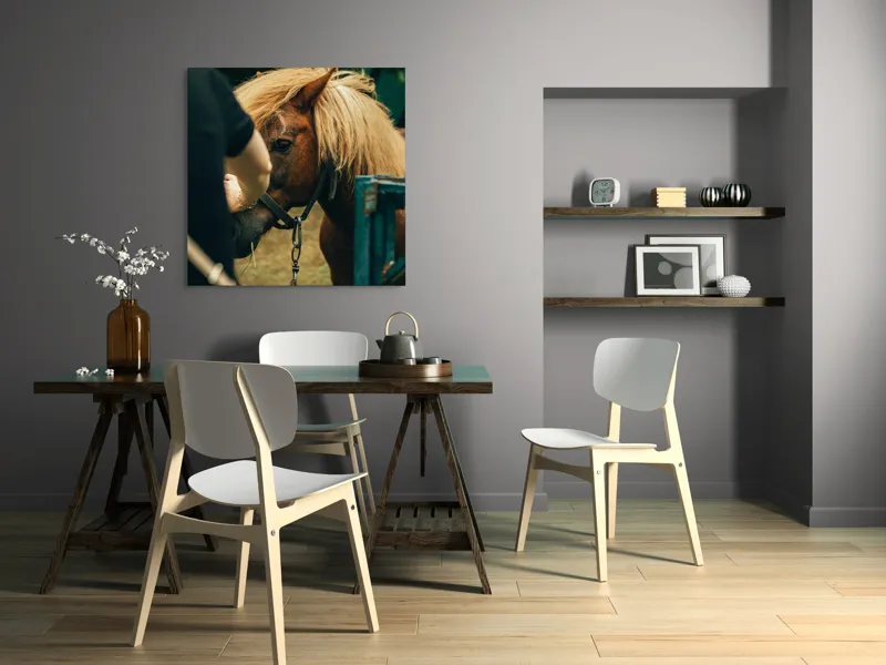 Tablou Canvas, "Întâlnire blândă cu un ponei brun", 100 x 100 cm – poza 6
