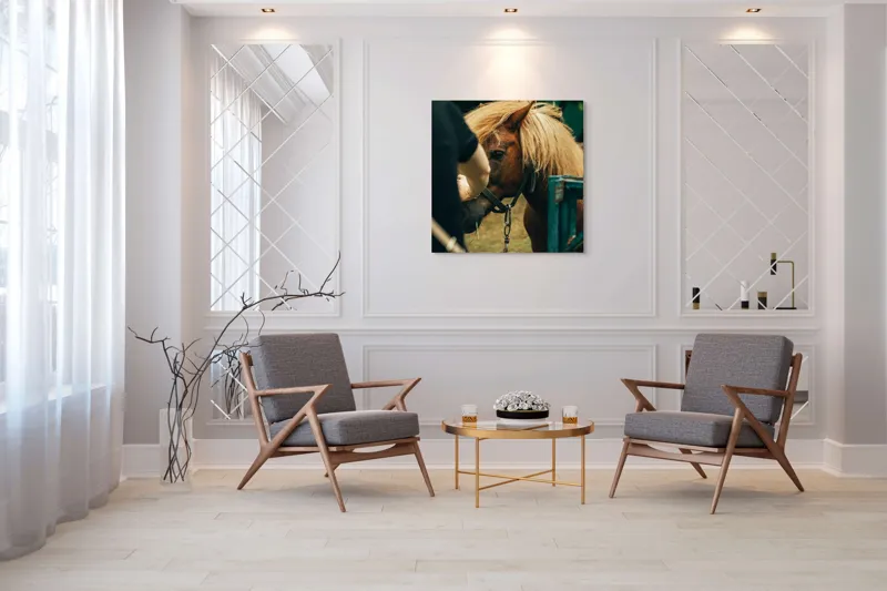 Tablou Canvas, "Întâlnire blândă cu un ponei brun", 100 x 100 cm – poza 7
