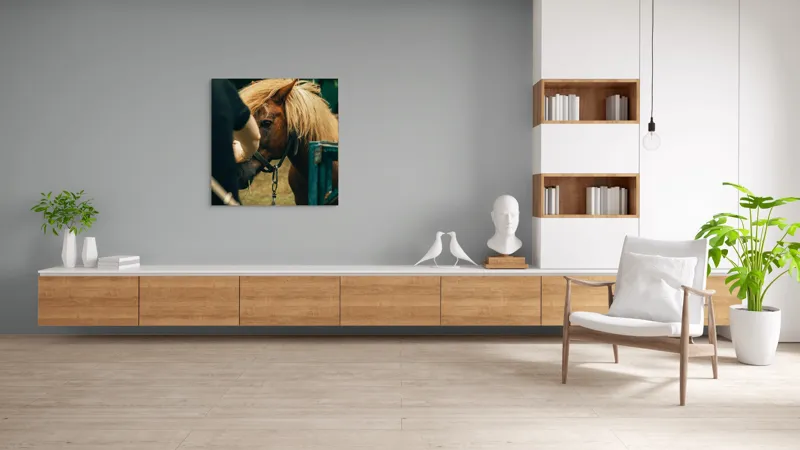 Tablou Canvas, "Întâlnire blândă cu un ponei brun", 100 x 100 cm – poza 8