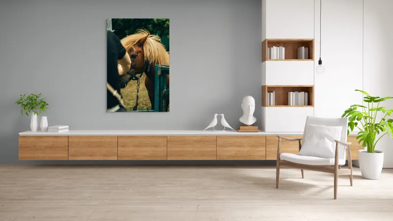 Tablou Canvas, "Întâlnire blândă cu un ponei brun", 100 x 150 cm – poza 8