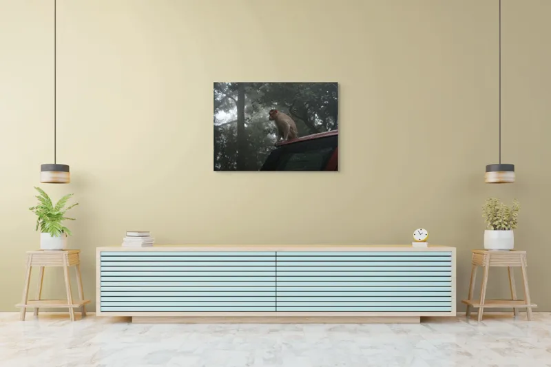 Tablou Canvas, "Maimuța contemplativă în pădurea cețoasă", 100 x 70 cm – poza 4