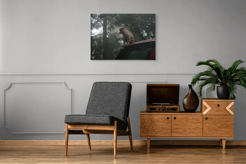 Tablou Canvas, "Maimuța contemplativă în pădurea cețoasă", 100 x 70 cm – poza 8