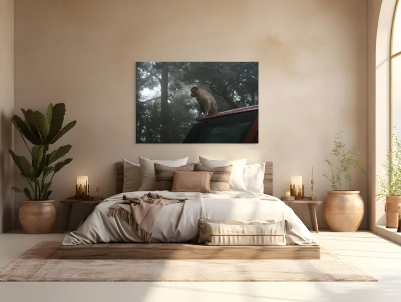 Tablou Canvas, "Maimuța contemplativă în pădurea cețoasă", 150 x 100 cm – poza 4