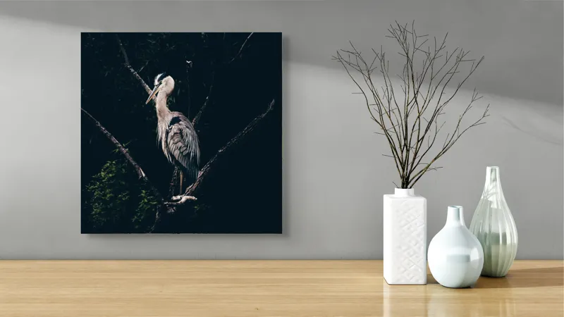 Tablou Canvas, "Egreta singuratică la apusul zilei", 50 x 50 cm – poza 3
