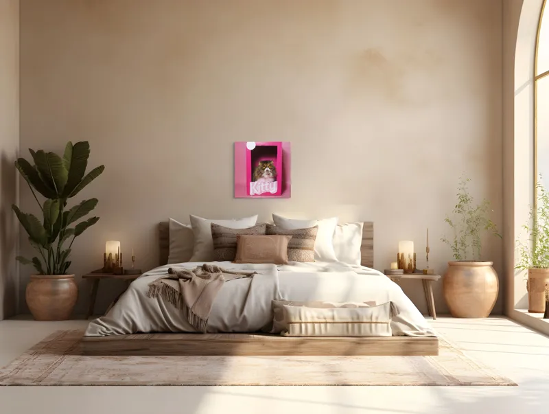 Tablou Canvas, "Pisica regală într-o cutie roz", Pisică, Cutie, Roz, Pufos, Privire, Etichetă, Fundal, Blană, Ochi, Drăguț, 50 x 50 cm – poza 5
