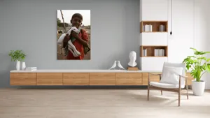 Tablou Canvas, "Băiatul și iedul alb îmbrățișați", 100 x 150 cm – poza 8