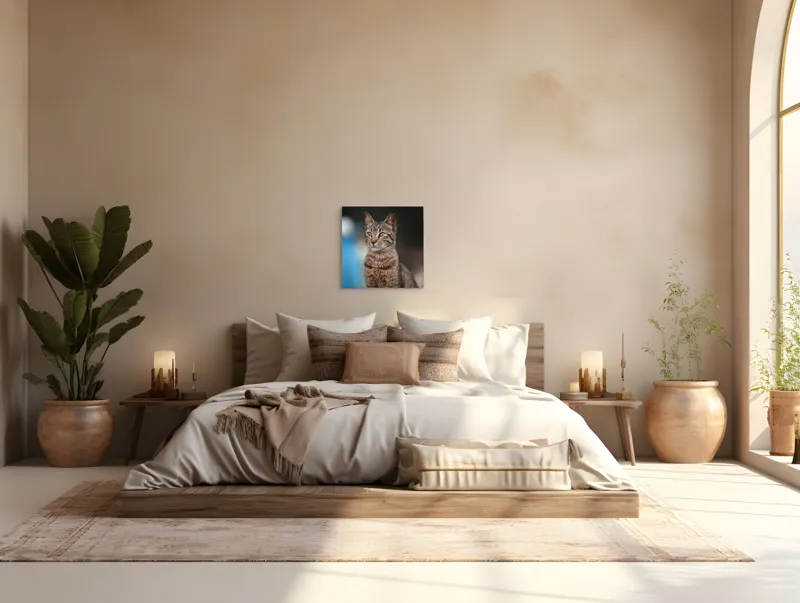 Tablou Canvas, "Pisica misterioasă privește departe", Pisică, Tigrată, Eleganță, Privire, Blană, Vibrantă, Postură, Calmă, 50 x 50 cm – poza 5