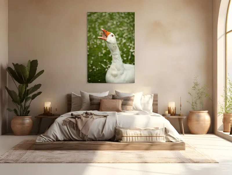Tablou Canvas, "Gâsca cântă în grădina înflorită", 100 x 150 cm – poza 3