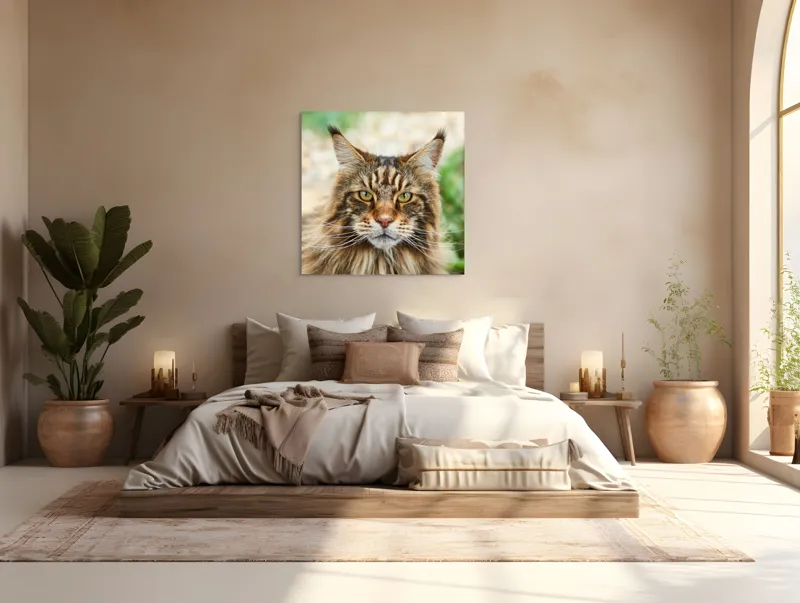 Tablou Canvas, "Pisică regală între fire verzi", 100 x 100 cm – poza 4